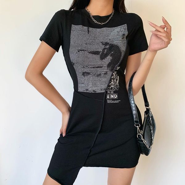 women patchwork slim mini dress short sleeve printed round neck asymmetric hem streetwear casual cotton dresses 2021, Black;gray
women patchwork slim mini dress short sleeve printed round neck asymmetric hem streetwear casual cotton dresses 2021, Black;gray