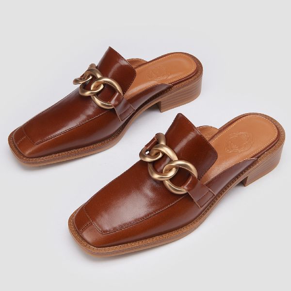 Womens genuine leather square toe slip-on flats mules 2021 spring new chain decoration casual slides comfortable shoes women, Beige
Womens genuine leather square toe slip-on flats mules 2021 spring new chain decoration casual slides comfortable shoes women, Beige