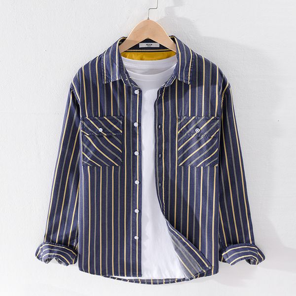 2021 new listrado manga comprida 100% algodo dos camisas casuais na para homens camisa de moda confortvel irgw, White
