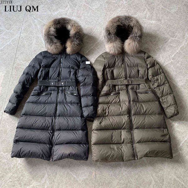 winter down jacket women elegant belt slim fit feather parka luxury brand real fur collar hooded long coat 211221, Black
winter down jacket women elegant belt slim fit feather parka luxury brand real fur collar hooded long coat 211221, Black