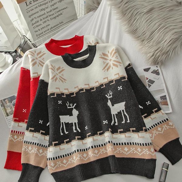korean style loose christmas deer jacquard crew neck pullover sweater female 2021 new winter long sleeve thermal sweater, White;black
korean style loose christmas deer jacquard crew neck pullover sweater female 2021 new winter long sleeve thermal sweater, White;black