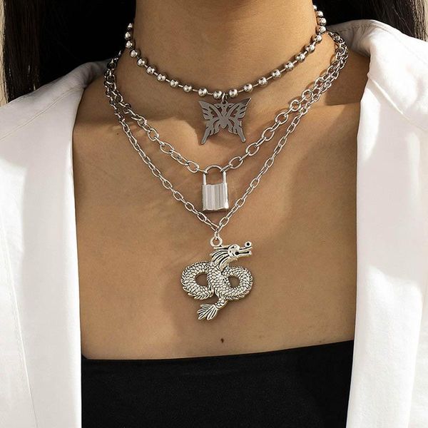pendant necklaces vintage exaggerated butterfly dragon lock necklace for women multilayer punk party jewelry beaded geometric, Silver
pendant necklaces vintage exaggerated butterfly dragon lock necklace for women multilayer punk party jewelry beaded geometric, Silver