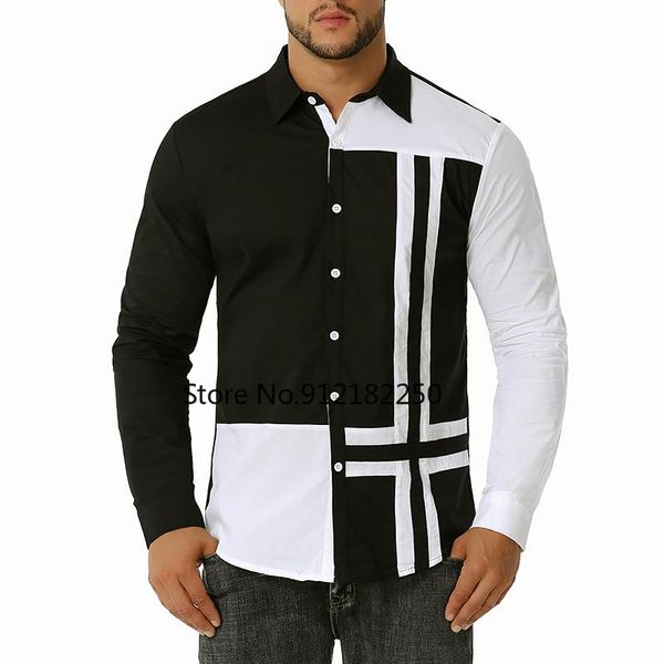 men's dress shirts fashion patchwork long sleeve cotton shirt men 2021 autumn winter slim fit casual mens work business streetwear, White;black
men's dress shirts fashion patchwork long sleeve cotton shirt men 2021 autumn winter slim fit casual mens work business streetwear, White;black