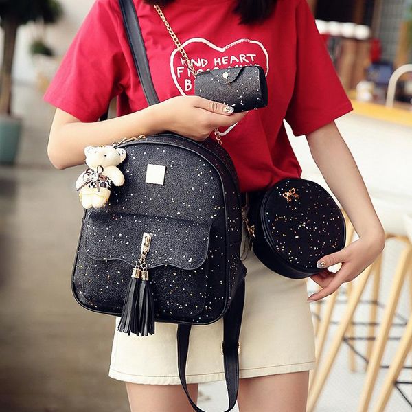 2021 new fashion bear pu backpack three-piece female bag korean leisure backpack sequined student bag back pack
2021 new fashion bear pu backpack three-piece female bag korean leisure backpack sequined student bag back pack