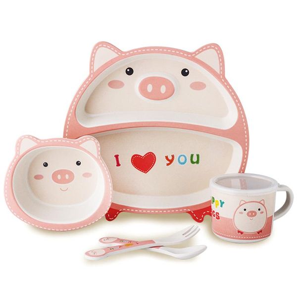 5-piece baby cutlery set bamboo fiber cute cartoon children feeding tableware