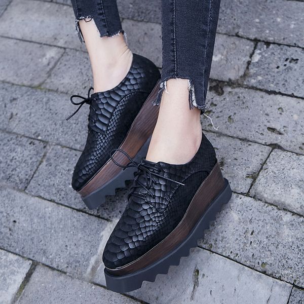 Womens genuine leather crocodile skin lace-up platform flats oxfords brand designer square toe leisure punk female shoes saleDress Shoes, Black
Womens genuine leather crocodile skin lace-up platform flats oxfords brand designer square toe leisure punk female shoes saleDress Shoes, Black