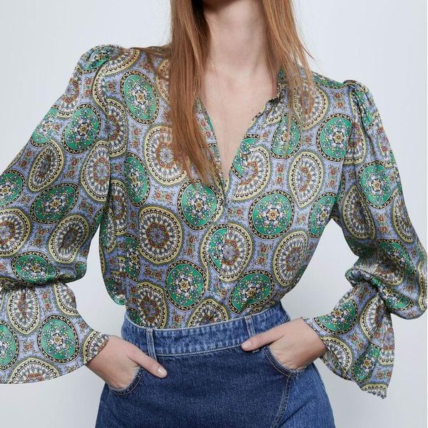 women's blouses & shirts loose shirt women 2021 fashion vintage print blouse flare sleeve modern lady wide, White
women's blouses & shirts loose shirt women 2021 fashion vintage print blouse flare sleeve modern lady wide, White
