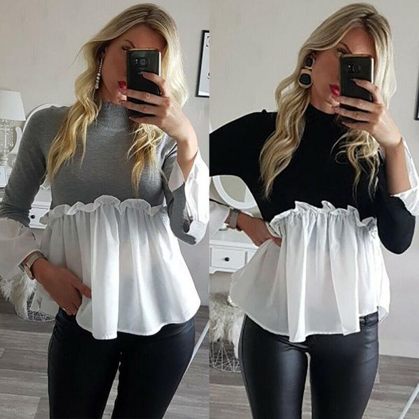 women's blouses & shirts elegant women turtleneck lace frill splice long sleeve pullovers 2021 brand lady flare ruffled, White
women's blouses & shirts elegant women turtleneck lace frill splice long sleeve pullovers 2021 brand lady flare ruffled, White