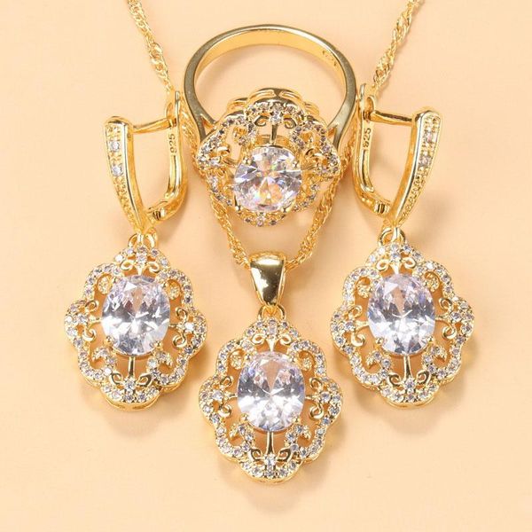 earrings & necklace classic wedding accessories bride jewelry set for african women white cubic zirconia and ring sets, Silver
earrings & necklace classic wedding accessories bride jewelry set for african women white cubic zirconia and ring sets, Silver