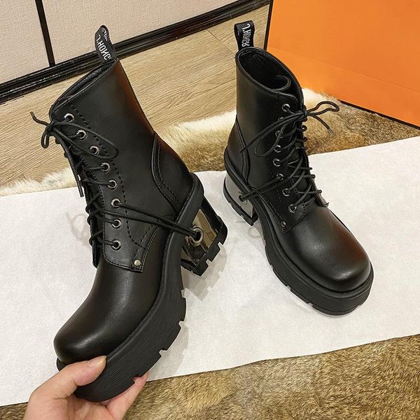 boots punk dark motorcycle short soled thick heeled minority metal high heel lace up women's, Black
boots punk dark motorcycle short soled thick heeled minority metal high heel lace up women's, Black