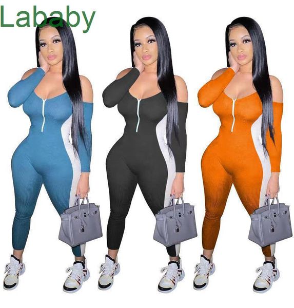 women jumpsuits tight zipper onesise splicing sportswear long sleeve trousers rompers off-the-shoulder hanging neck strap bodysuits, Black;white
women jumpsuits tight zipper onesise splicing sportswear long sleeve trousers rompers off-the-shoulder hanging neck strap bodysuits, Black;white