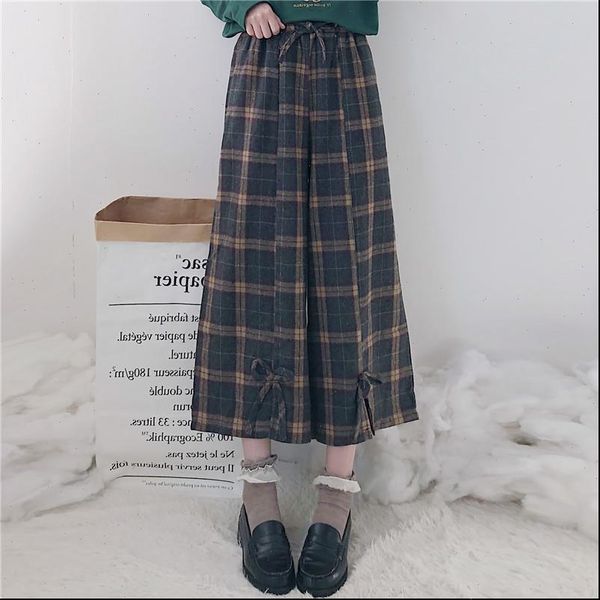 japanese women lolita style wide leg pants elastic waist bandage bow vintage plaid ankle length pants cute kawaii girl trousers, Black;white
japanese women lolita style wide leg pants elastic waist bandage bow vintage plaid ankle length pants cute kawaii girl trousers, Black;white