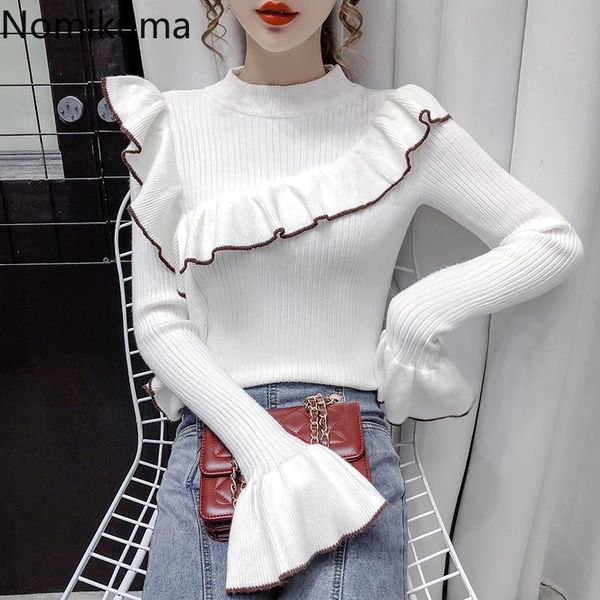 nomikuma ruffles patchwork slim sweaters long sleeve half turtleneck sweater casual fashion basic pullover jumpers pull femme, White;black
nomikuma ruffles patchwork slim sweaters long sleeve half turtleneck sweater casual fashion basic pullover jumpers pull femme, White;black