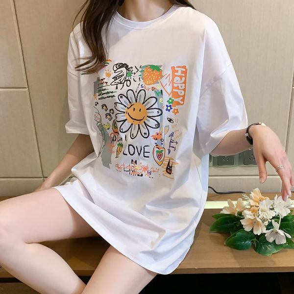 women's t-shirt summer cotton korean large size t shirt letters printed short sleeve female wild plus clothes, White
women's t-shirt summer cotton korean large size t shirt letters printed short sleeve female wild plus clothes, White