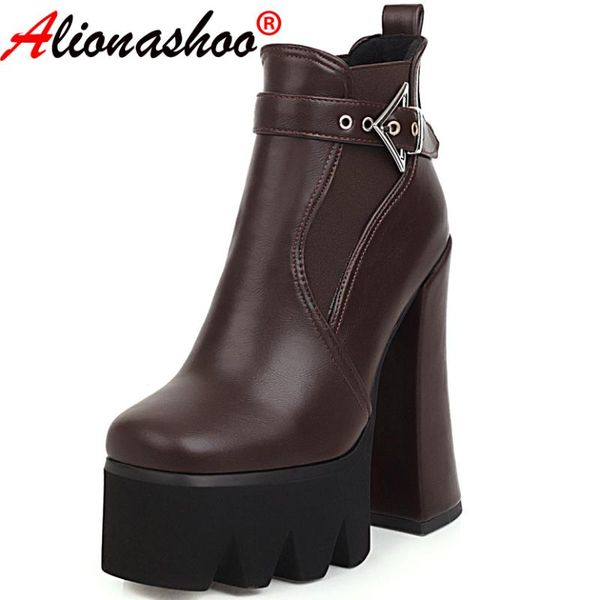 boots aliona shoo high heel&platform black brown pu leather round toe chunky 15cm heels ankle big size 12 43
boots aliona shoo high heel&platform black brown pu leather round toe chunky 15cm heels ankle big size 12 43