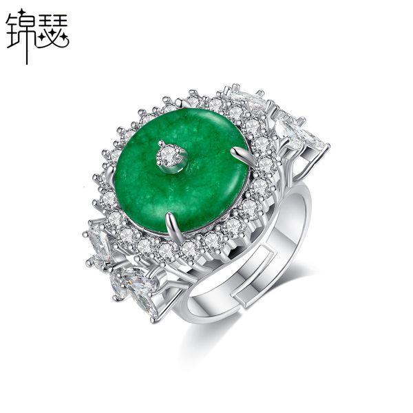925 sterling silverboutique zirconium diamond ring feiling , grand lady banquet round green chalcedony gift, Golden;silver
925 sterling silverboutique zirconium diamond ring feiling , grand lady banquet round green chalcedony gift, Golden;silver