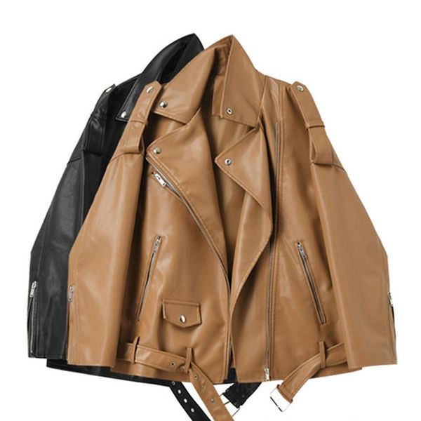women's leather & faux autumn jackets women loose casual coat female drop-shoulder motorcycles outwear with belt, Black
women's leather & faux autumn jackets women loose casual coat female drop-shoulder motorcycles outwear with belt, Black