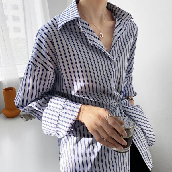 women's blouses & shirts 2021 autumn korean style loose irregular design striped long sleeve shirt blouse, White
women's blouses & shirts 2021 autumn korean style loose irregular design striped long sleeve shirt blouse, White