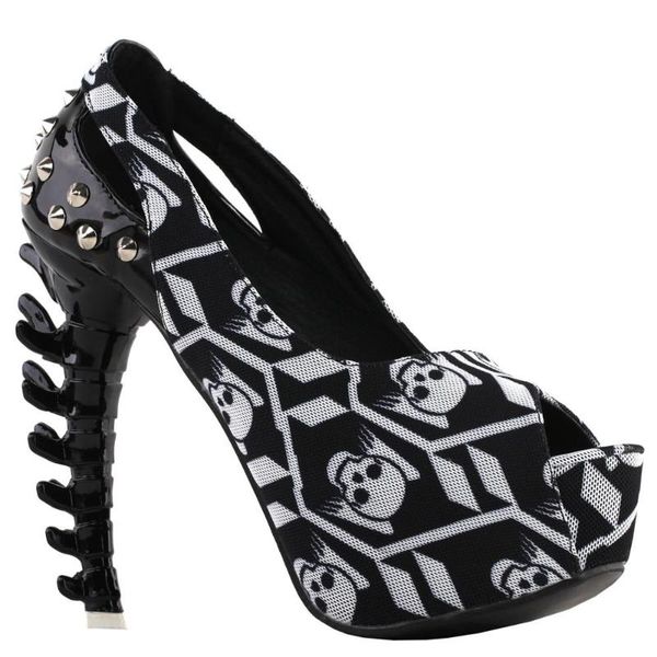 dress shoes lf80691 show story punk skull pattern gladiator studs two tone platform bone heels club pumps, Black
dress shoes lf80691 show story punk skull pattern gladiator studs two tone platform bone heels club pumps, Black