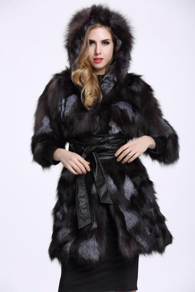 women's fur & faux genuine real silver coat with hood women half sleeve long fashion natural jacket 80cm length custom any size f18, Black
women's fur & faux genuine real silver coat with hood women half sleeve long fashion natural jacket 80cm length custom any size f18, Black
