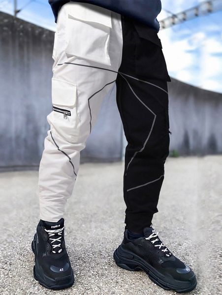 men reflective binding two tone flap pocket cargo pants 56qo#, Black
men reflective binding two tone flap pocket cargo pants 56qo#, Black