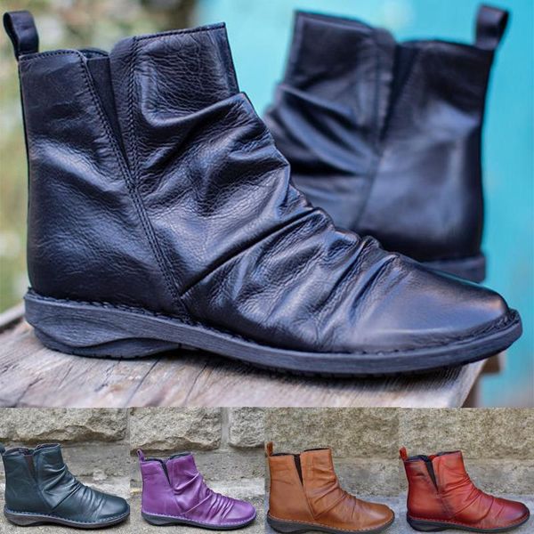 boots vintage leather women low-heeled short booties soft cowhide women's shoes slip-on pleated ankle zapatos mujer#1120, Black
boots vintage leather women low-heeled short booties soft cowhide women's shoes slip-on pleated ankle zapatos mujer#1120, Black