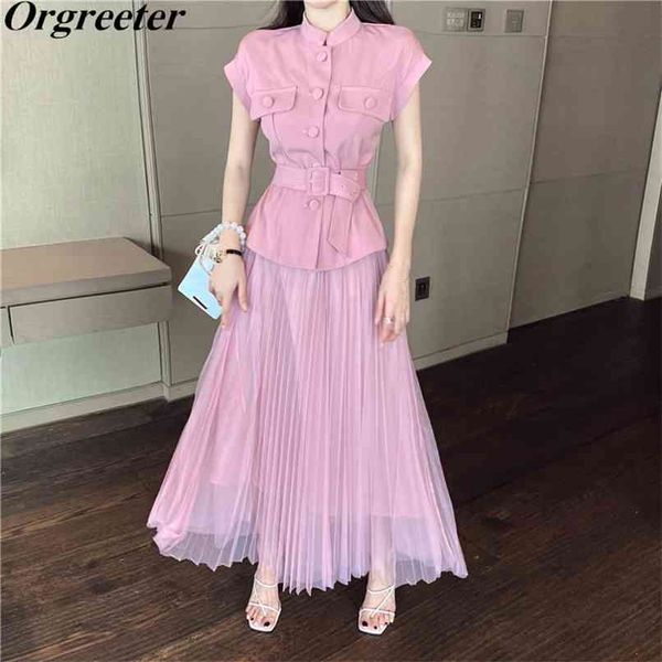 runway design pink mesh skirt two piece set women slim sleeve vest + waist long maxi suits outfits 210602, White
runway design pink mesh skirt two piece set women slim sleeve vest + waist long maxi suits outfits 210602, White