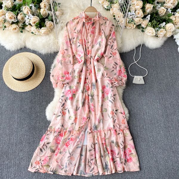 spring autumn bohemian women floral chiffon long dress pink flower printed robe elegant stand collar single breasted beach boho, Black;gray
spring autumn bohemian women floral chiffon long dress pink flower printed robe elegant stand collar single breasted beach boho, Black;gray