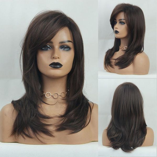 womens fashion wig medium long wavy layered wigs brown natural curly synthetic wig for party full wigs pelucas, Black
womens fashion wig medium long wavy layered wigs brown natural curly synthetic wig for party full wigs pelucas, Black