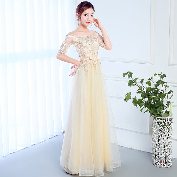 Prom Dress New Fashion Elegant Formal Lace Strapless A-line Half Sleeves Long Dresses, Picture light yellow
Prom Dress New Fashion Elegant Formal Lace Strapless A-line Half Sleeves Long Dresses, Picture light yellow