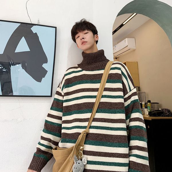 new 2021 autumn winter men's striped turtleneck sweater man fashion casual oversize pullovers streetwear male clothing euy7, White;black
new 2021 autumn winter men's striped turtleneck sweater man fashion casual oversize pullovers streetwear male clothing euy7, White;black