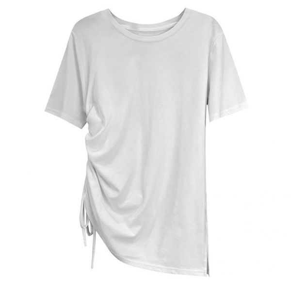 women's t-shirt breathable fashionable shirring side-slit casual pullover loose o neck for home, White
women's t-shirt breathable fashionable shirring side-slit casual pullover loose o neck for home, White