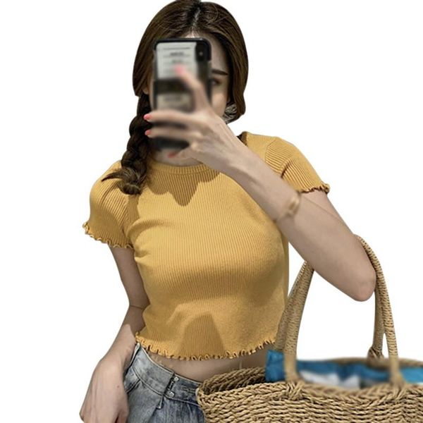 women's t-shirt 2021 summer women tees fashion ruffles o neck solid short sleeve knitted crop thin slim pullover, White
women's t-shirt 2021 summer women tees fashion ruffles o neck solid short sleeve knitted crop thin slim pullover, White