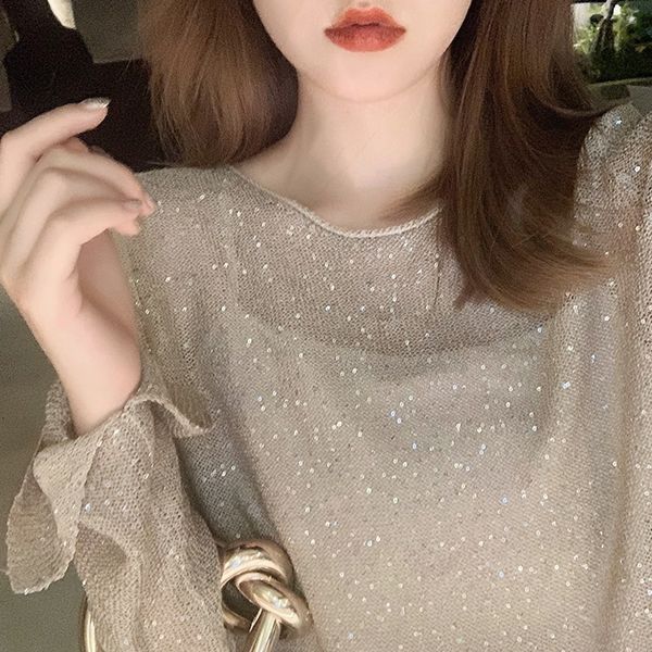 new loose-fit shining sequins summer long sleeve oco out lantejoulas thin shirt women's leather jumper puxar ya34, White;black
new loose-fit shining sequins summer long sleeve oco out lantejoulas thin shirt women's leather jumper puxar ya34, White;black