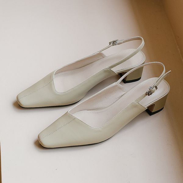 Womens genuine leather thick high heel slingback slip-on pumps square toe elegant ladies OL style comfortable dress heels shoes, Beige
Womens genuine leather thick high heel slingback slip-on pumps square toe elegant ladies OL style comfortable dress heels shoes, Beige