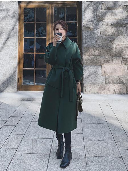 women's wool & blends nice autumn and winter temperament woolen loose coat mid-length, Black
women's wool & blends nice autumn and winter temperament woolen loose coat mid-length, Black