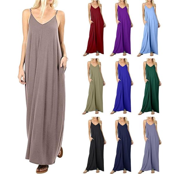 casual dresses summer fashion european and american women's wear solid color pocket suspender long skirt vest dress, Black;gray
casual dresses summer fashion european and american women's wear solid color pocket suspender long skirt vest dress, Black;gray
