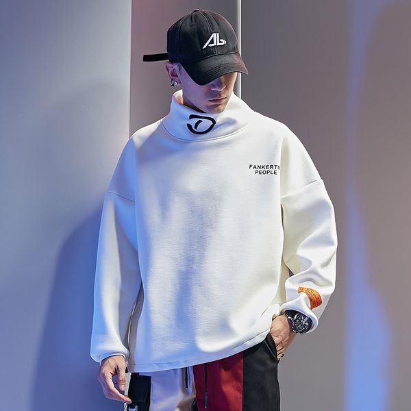 men's 2021 new korean fashion loose youth spring high collar men's sweater, Black