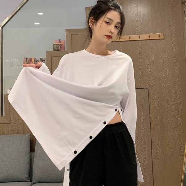 women's t-shirt spring fashion split side button women white black long tshirts autumn vogue harajuku o-neck solid oversize t shirt
women's t-shirt spring fashion split side button women white black long tshirts autumn vogue harajuku o-neck solid oversize t shirt