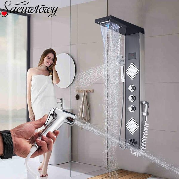 black golden shower panel column bathtub faucet intelligent constant temperature display shower massage system led light
black golden shower panel column bathtub faucet intelligent constant temperature display shower massage system led light