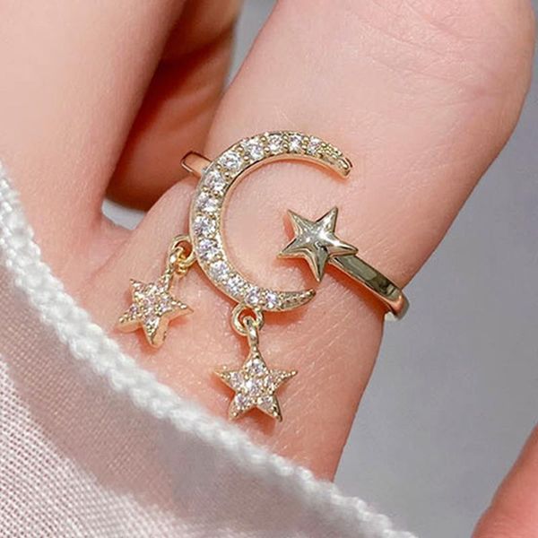 cluster rings trendy 14k real gold charm moon pentagram for women jewelry adjustable opening design brilliant zircon party gift, Golden;silver
cluster rings trendy 14k real gold charm moon pentagram for women jewelry adjustable opening design brilliant zircon party gift, Golden;silver