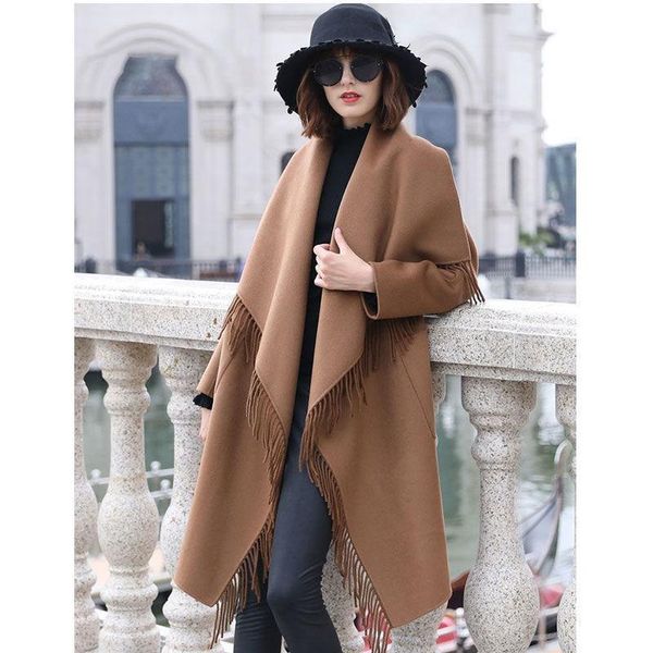 women's wool & blends women 2021 fashion oversized coffe black overcoats long sleeve tassel female outerwear a292
women's wool & blends women 2021 fashion oversized coffe black overcoats long sleeve tassel female outerwear a292