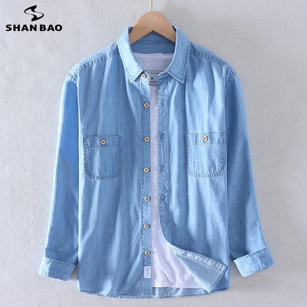 men's casual shirts shan bao 2021 autumn brand 100% cotton denim shirt classic style double pocket youth fashion slim long sleeve, White;black
men's casual shirts shan bao 2021 autumn brand 100% cotton denim shirt classic style double pocket youth fashion slim long sleeve, White;black