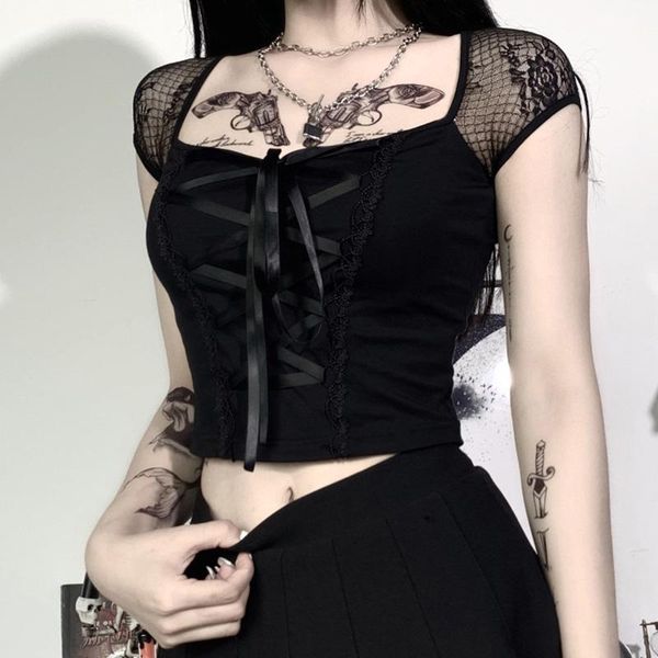 women's t-shirt mall goth tight t shirt femme rope cross lace stitching mesh tees elegant fashion y2k urban body women gothic cloth, White
women's t-shirt mall goth tight t shirt femme rope cross lace stitching mesh tees elegant fashion y2k urban body women gothic cloth, White