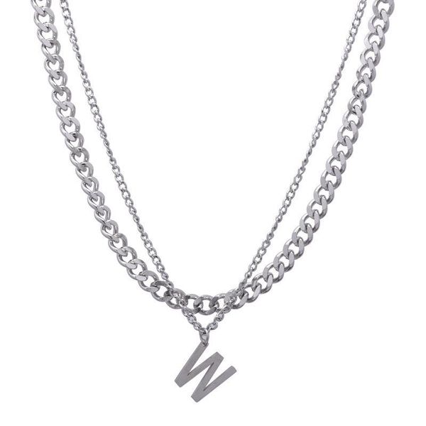 pendant necklaces potcet stainless steel double layer cuban letter w titanium necklace fashion hip hop party jewelry, Silver
pendant necklaces potcet stainless steel double layer cuban letter w titanium necklace fashion hip hop party jewelry, Silver