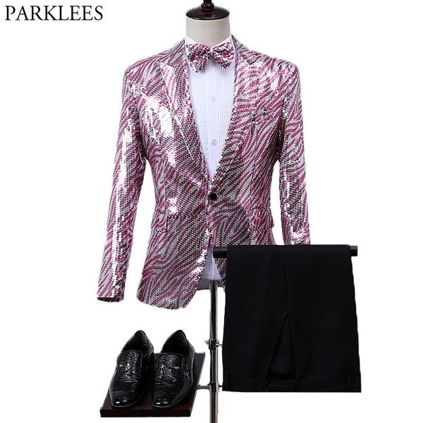men's suits & blazers 3 pieces set suit men singers perform stage show striped glitter sequins mens with pants bowtie wedding costume h, White;black 
men's suits & blazers 3 pieces set suit men singers perform stage show striped glitter sequins mens with pants bowtie wedding costume h, White;black