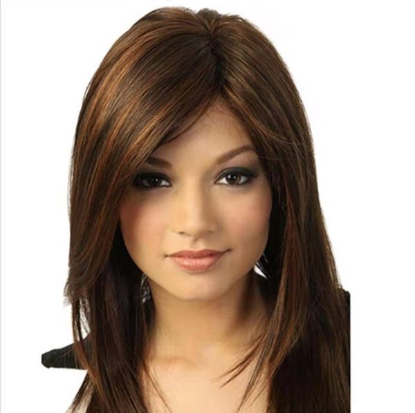 european and american trade wig women fashion mixed brown long straight hair, Black 
european and american trade wig women fashion mixed brown long straight hair, Black