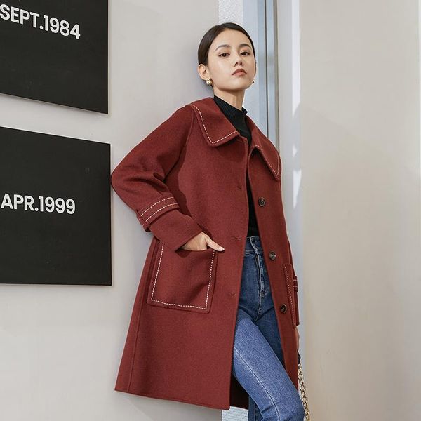women's wool & blends autumn 2021 double-sided woolen coat women korean mid-length doll collar loose winter, Black
women's wool & blends autumn 2021 double-sided woolen coat women korean mid-length doll collar loose winter, Black