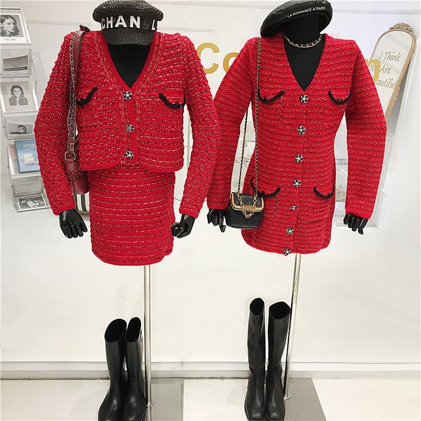 two female styles design petal red v-neck knit dress cardigan sweater skirt of8h, White
two female styles design petal red v-neck knit dress cardigan sweater skirt of8h, White