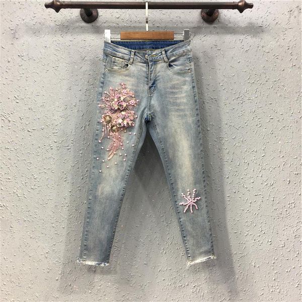 women's jeans european nail bead embroidery three dimensional foot flower show thin cowboy pants tight pencil, Blue
women's jeans european nail bead embroidery three dimensional foot flower show thin cowboy pants tight pencil, Blue